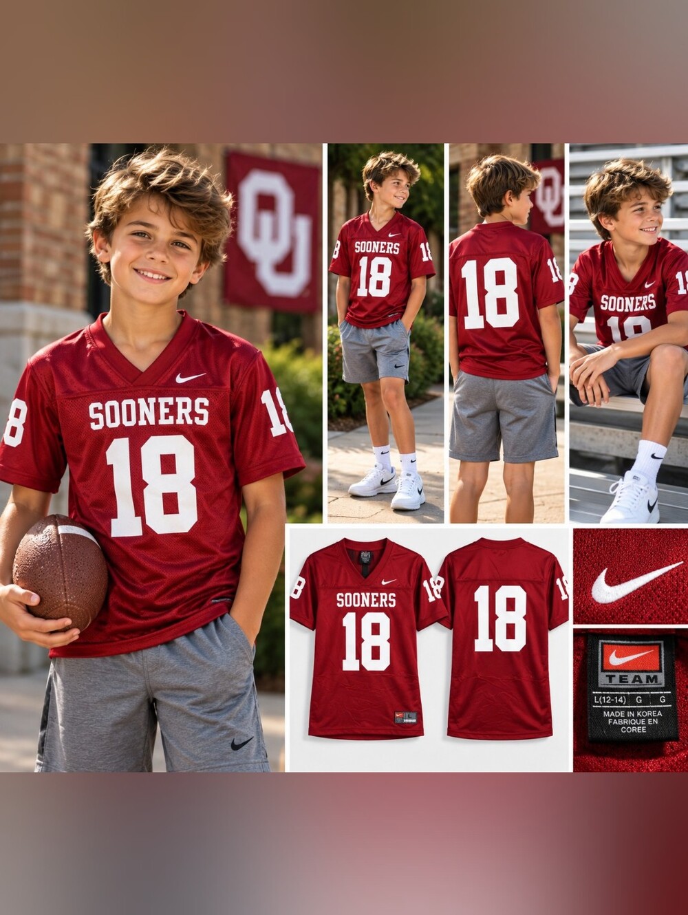 Nike Oklahoma Sooners #18 Youth L 12/14 Football Jersey Crimson OU NCAA